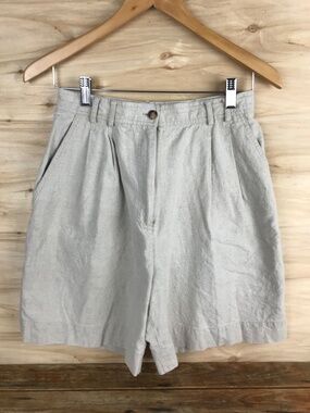 Vtg 90s Rafaella Linen Pleated Bermuda Walking Shorts Women's Sz 6-10 Beige